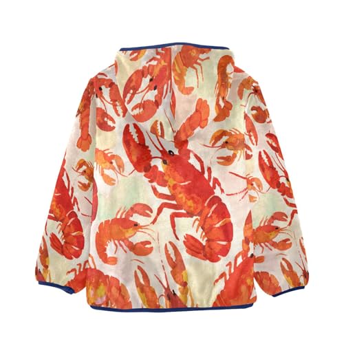Lobster Pattern Print on Fabric Toddler Fleece Jacket Girl Boys Hooded Fleece Jacket Coat Warm Outwear Zip-up 3-10T2