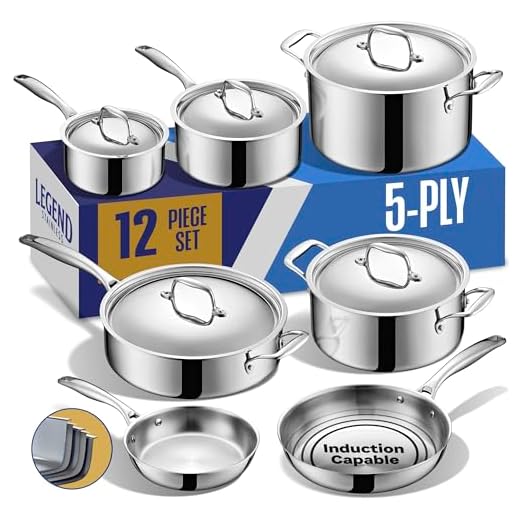 LEGEND COOKWARE Stainless Steel Cookware Set | 5 Ply, 14-Piece, Induction, Non-Toxic, Oven Safe | Best 18/8 Full Clad | Professional Kitchen Cooking, Heavy Chef Quality | PFOA, PTFE & PFOS Free