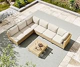 LHBcraft 7-Piece Wicker Outdoor Sectional Sofa Set with Fluffy Beige Cushions and Coffee Table for Stylish Outdoor Comfort