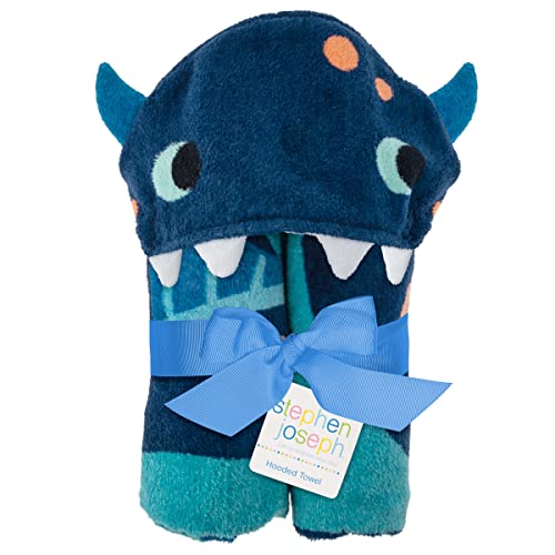 Image of Stephen Joseph, Kids Hooded Beach Towel for Girls & Boys (3-8 Years), Toddler Poncho Bath Towel with Hood, Soft Absorbent Cotton, Large 46 inchx 23.5 inch, Sea Monster