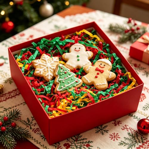 Image of Zankubom 1 /2LB Red Green Gold Crinkle Cut Paper Shred Filler Great for Gift Wrapping, Basket Fillers, Birthday, Gift Wrapping, Anniversary, Halloween Christmas Party Decor Filling Supplies