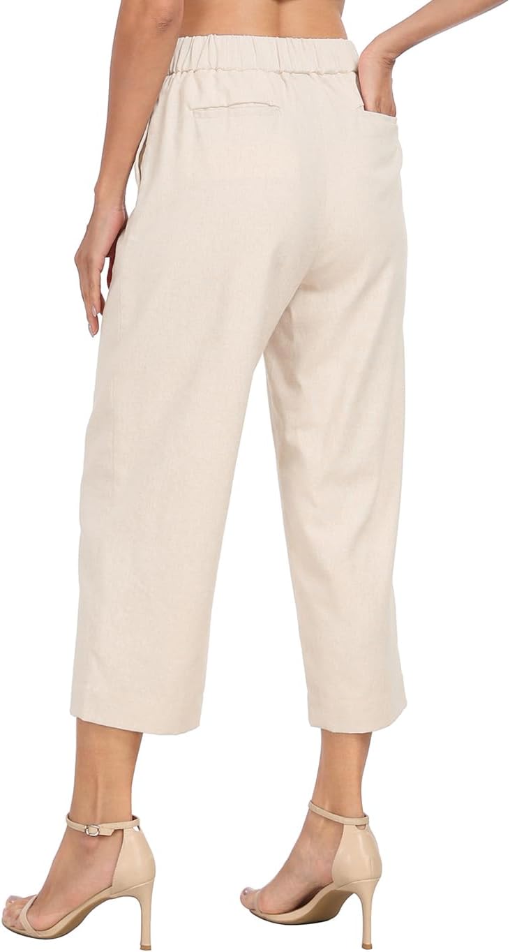 HDE Women's Pull On Linen Capri Pants Cropped High Waisted Summer Capris - Image 5