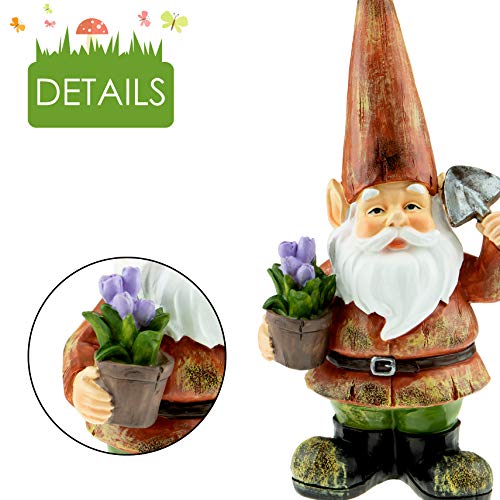 Garden Gnome Figurine Polyresin Statue For Lawn Ornaments, Indoor Or Outdoor Decoration, 12 Inches Tall, Gardener #TOP2