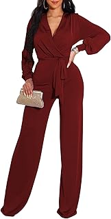 Formal Jumpsuits for Women Dressy Evening Sexy Deep V Neck Plus Size Lon...