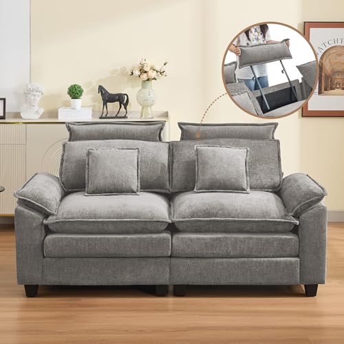 Image of 72'' Cloud Modern Loveseat Couch with Detachable Headrest, Modular Sectional Sofa Couch Deep Love Seat, Oversized 2 Seater Chenille Comfy Sofa with Armrests for Living Room, Light Grey