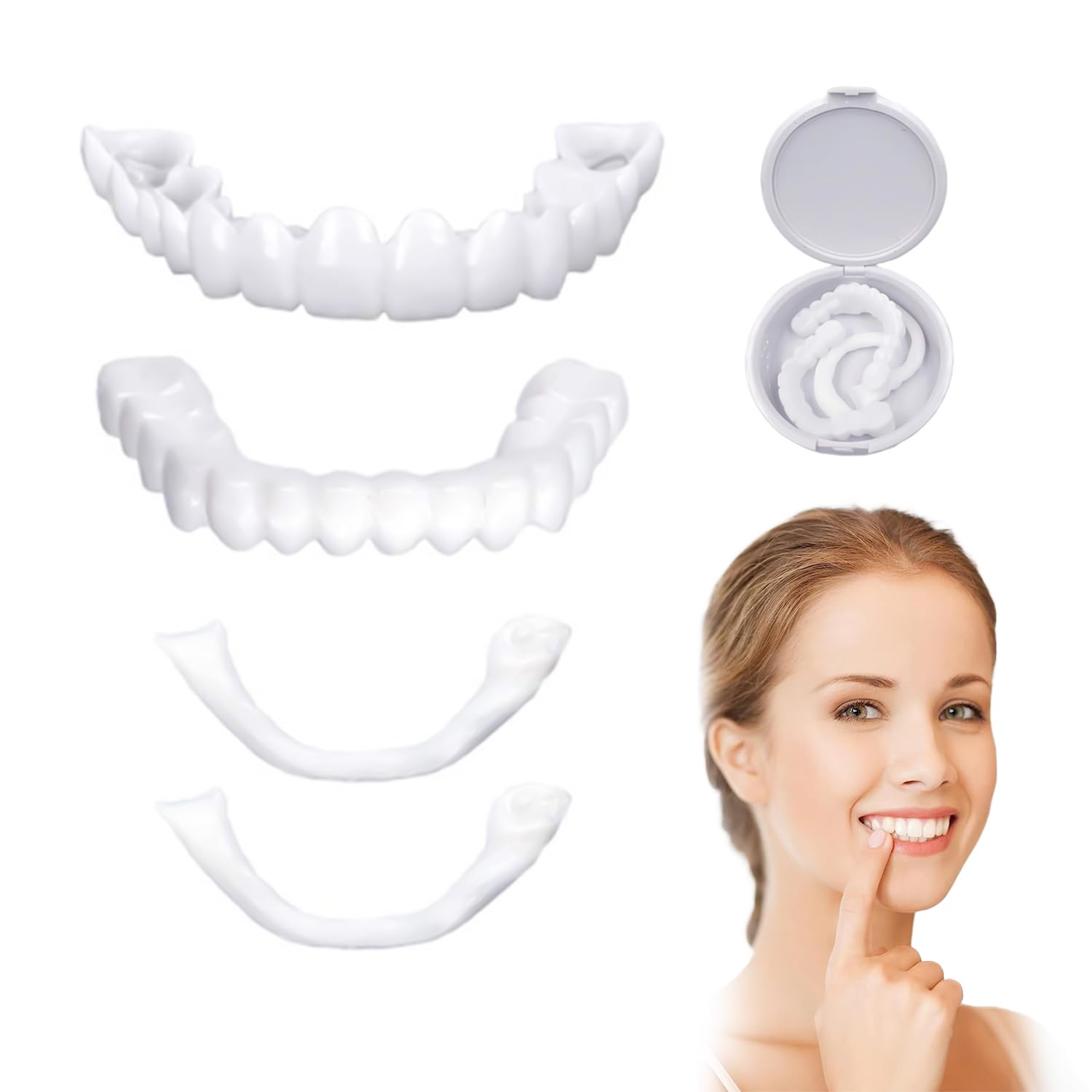 Dientes Postizos Temporales, 2 pares Dentaduras Postizas Instantáneas, Carillas Dentales, Dentadura Postiza Perfecta, Dentaduras Postizas Ajustables, Dientes Postizos, para Hombres Mujeres