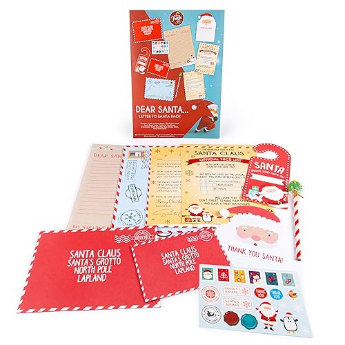 abeec Letter to Santa Kit Christmas Writing Set for Kids with Envelopes Stickers & Santa Stop Here Sign Fun Festive Activity Pack for Christmas Eve Boxes & Family Traditions