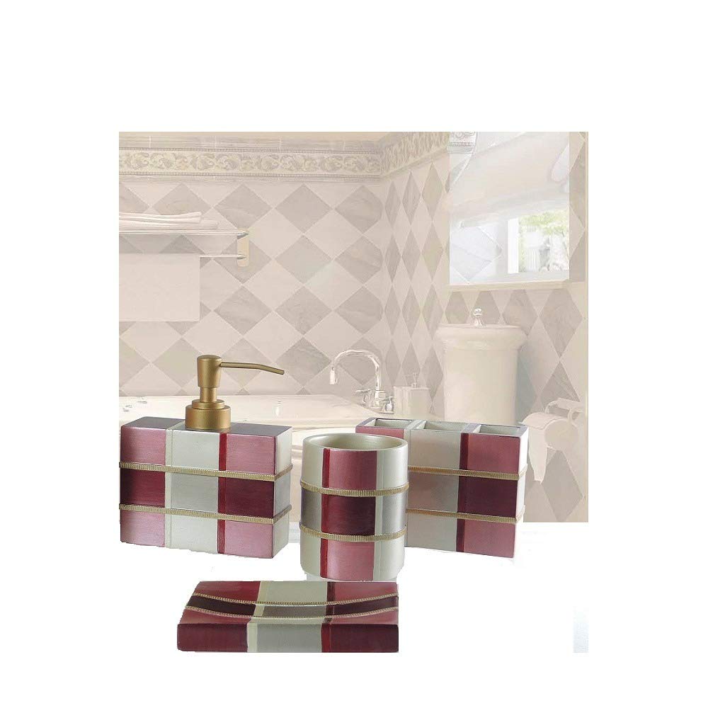 BH Home & Linen 4-Piece Decorative Bathroom Accessories. Set Made of Ceramic (Madison Burgundy)