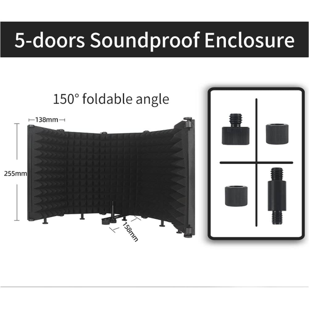Filtro Pop Wake, Panel Portátil de Panel Plegable con un Panel de Aislamiento de ángulo Ajustable: Sign para Grabaciones de Sonido Más Claras (5 Panel)