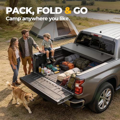 Image of Auto Dynasty Low Profile FRP Tonneau Cover for 2019-2025 Ram 1500 5.7ft | FRP Hard Tri-Fold Truck Bed Tonneau Cover Compatible with 19-25 Ram 1500 5.7ft Without Rambox & Bed Rail Storage