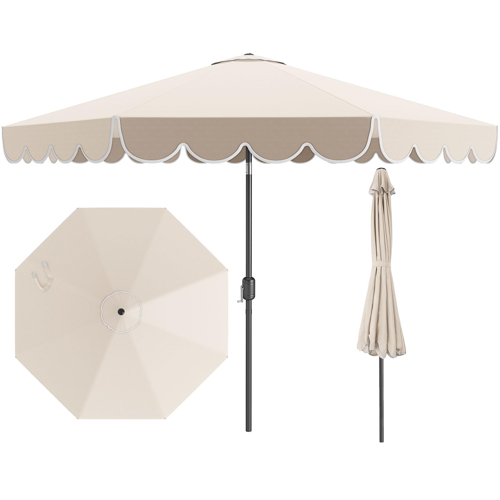 Tangkula 10 FT Patio Umbrella, 2-Tiers Scalloped Outdoor Table Market Umbrella with Tilt Adjustment, Crank, 8 Sturdy Ribs for Pool, Deck, Backyard (Beige) image 1