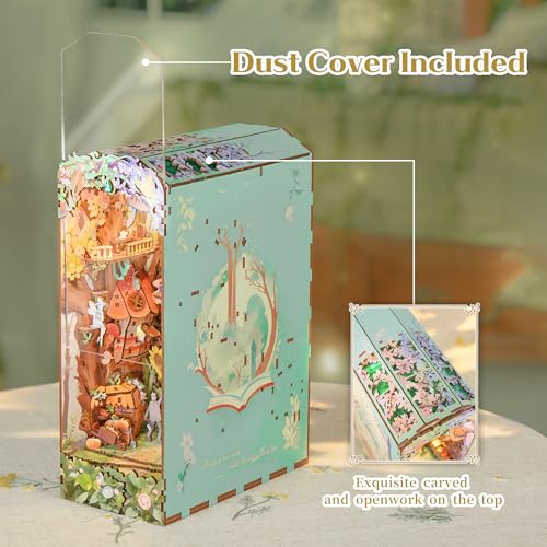 Image of Tonecheer DIY Book Nook Kit, Dorothy's Journey 3D Puzzle Wooden Fairy Tales Miniature House Kit for Adults, Booknook Set Dollhouse Bookshelf Decor Bookend with Dust Cover and LEDs Ideal Gifts