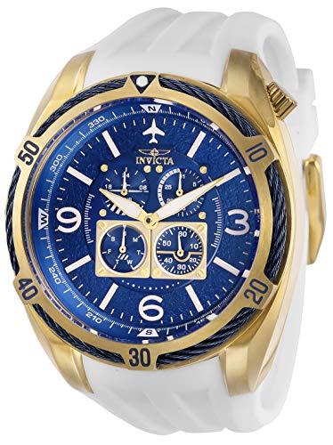 Invicta Men's Aviator Stainless Steel Quartz Watch with Silicone Strap, White, 32