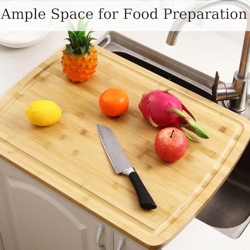Tabla de Cortar Extra Grande de Bambú Carbonizado, 45,7 x 30,5 cm, Tabla para Picar y Tallar con Ranura para Jugos para Cocina, Pavo, Carnes y Vegetales miniatura 4