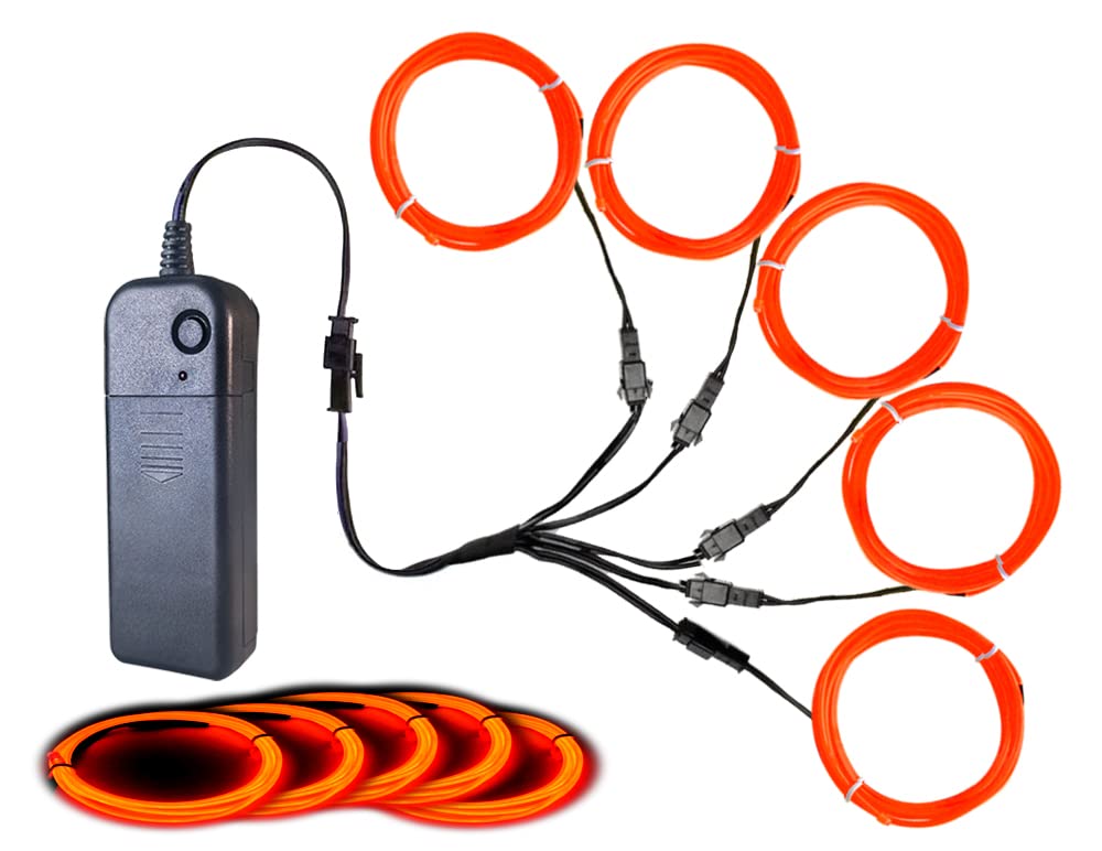 El Wire Orange, 1 Pack Neon Rope Strip Lights Neon Glow Electroluminescent Wire 5 in 1 Meter for Halloween, Christmas Party, DIY Decoration…