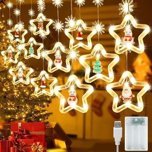 Yoawllty Christmas Lights,Christmas Curtain Lights with Ornaments