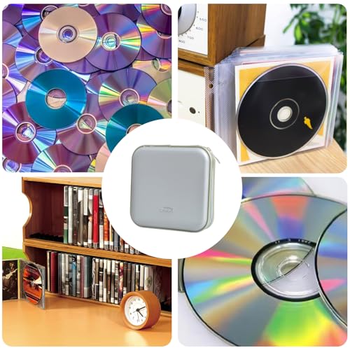 Biluer 1PCS CD Tasche für 40 Discs CD Hüllen CD Aufbewahrung DVD Tasche Mappe zur Aufbewahrung Platzsparend für Büro Wohnzimmer und Zuhause (silbrig)