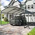 DAUSOLA 12x20 FT Metal Carport, Heavy Duty Carports Canopy with Updated Enhanced Base and Roof for All-Weather Use, Outdoor Galvanized Car Shelter, Car Port Garage for Car, Boats and Tractors, Grey