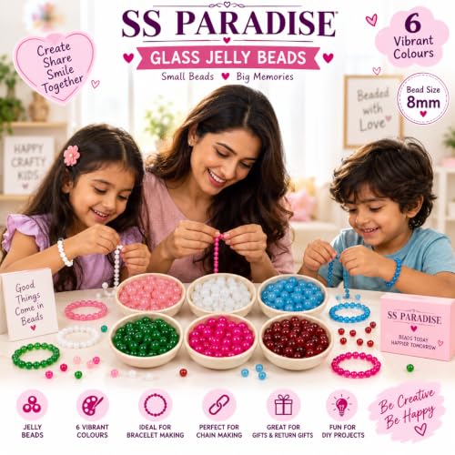 Image of SS Paradise 8mm Glass Jelly Beads (6 Colors 300 Pieces) for Jewellery Making | Round Loose Beads Strands for Necklace, Bracelet, Earrings & DIY Crafts