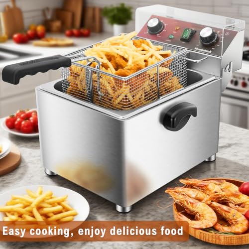 Mvegoiuok Electric Deep Fat Fryer With Basket and Lid 1800W Commercial Deep Fish Fryer With Oil Filtration for Home Use and Restaurant 12.7QT Stainless Steels Oil Fryer - Image 3