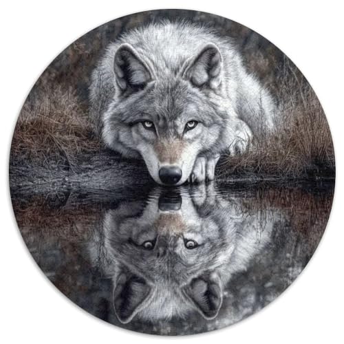 Puzzle de 1000 piezas redondo de papel resistente con diseño de lobo para decoración
