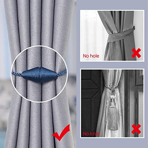 Pretty Jolly 2 Pack Upgrade Magnetic Curtain Tiebacks 16 Inch Handmade Weave Rope Curtain Holdbacks Convenient Decorative Cone Curtain Drape Tie Backs for Home & Office Window Drapery (New Navy) - Image 2