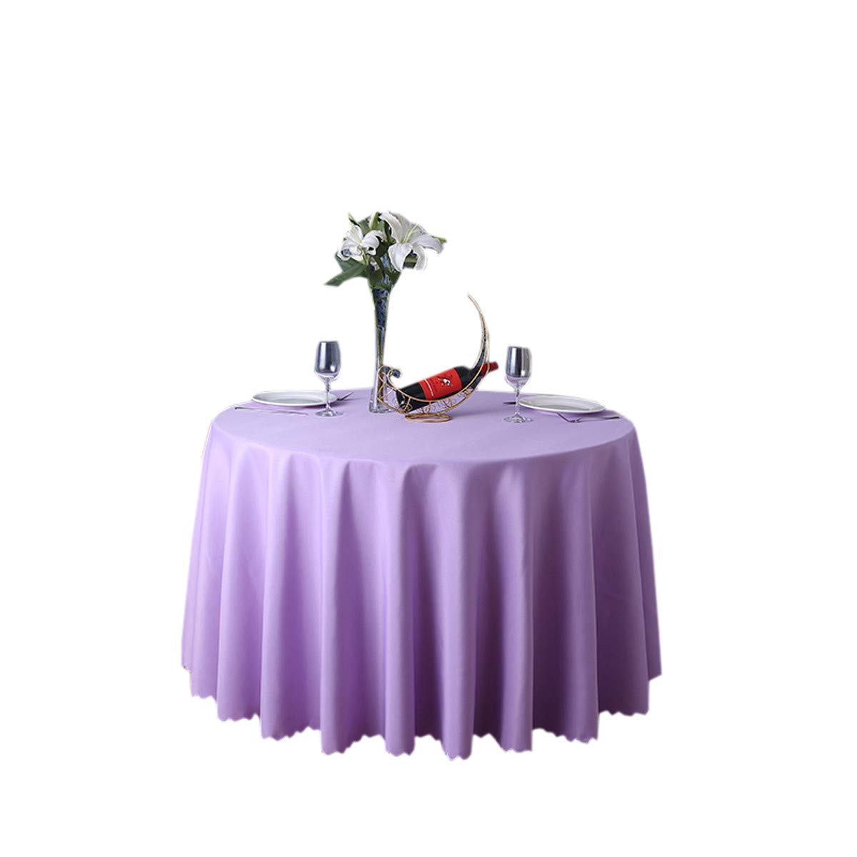 ACVIP Hotel Restaurant Banquet Wedding Solid Color Round Tablecloth Tablecover (Lilac, 220cm/86.6 inches)