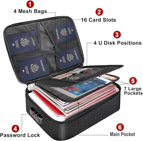 Image of Document Storage Bag,Fireproof Waterproof Password Lock File Package, Multi-layer Document bag, Suitable for Folder Document Envelope Passport, Storage Box, Suitable for Home Office Travel
