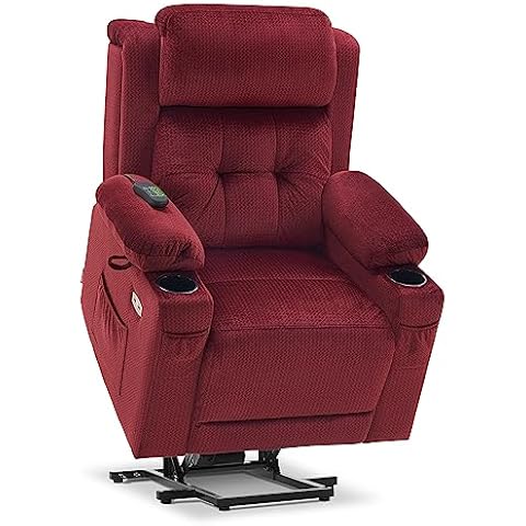 MCombo Medium Dual Motor Power Lift Recliner Chair with Massage and Heat for Elderly People, Adjustable Headrest, Infinite Position, USB Ports, Fabric 7661 (Burgundy, Medium) Cover