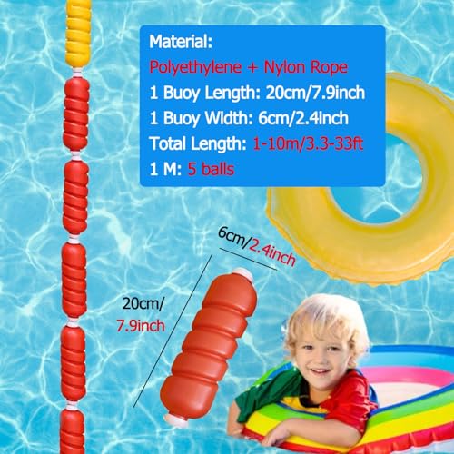 Indoor Pool Safety Divider Rope and Float Line, Beach/ Shallows Swimming Pool Lane Markers Float Rope Kit, with Buoys ? Hooks, for Commercial Competition/ Water Park(Color:Width 6cm (2.4inch),Size:9m