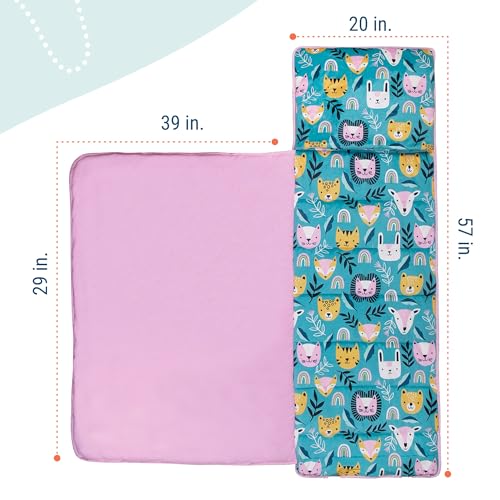 Image of Wildkin Kids Velour Nap Mat for Boys & Girls - Soft & Cozy Toddler Sleep Mat with Built-in Blanket for Daycare, Preschool, Kindergarten & Travel, Ages 3-7, Machine Washable - Party Animal