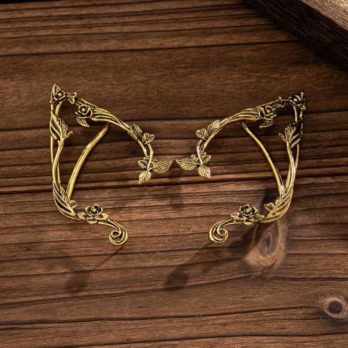 Gothic Elves Ear Cuff 2pcs Piercing Cartilage Climber Ear Wrap Retro Silver Gold Floral Vine Stud Earrings Punk Hip Hop Clip on Statement Earrings for Women4