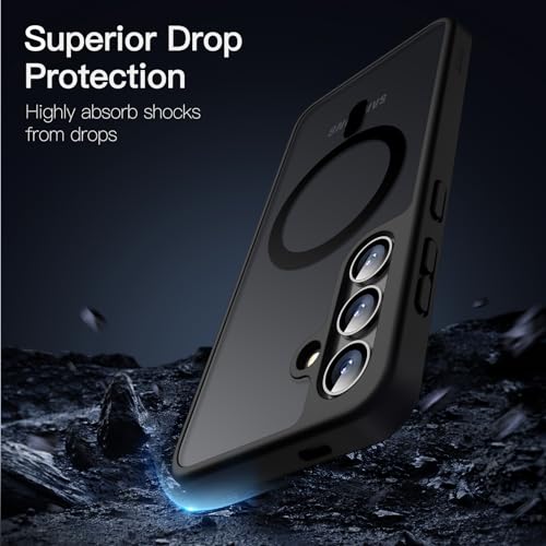 Image of JETech Magnetic Cover Case for Samsung Galaxy S24 5G, Compatible With Magsafe, Translucent Matte Back Shockproof Case Phone Cover (Black)