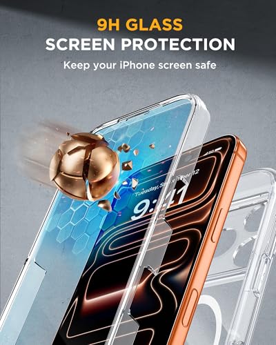 Image of Miracase Magnetic for iPhone 17 Pro Case 6.3 inch [Compatible with MagSafe] Full-Body Phone Case with Built-in Glass Screen Protector & Camera Control,Drop Proof iPhone 17 Pro Cover, Clear