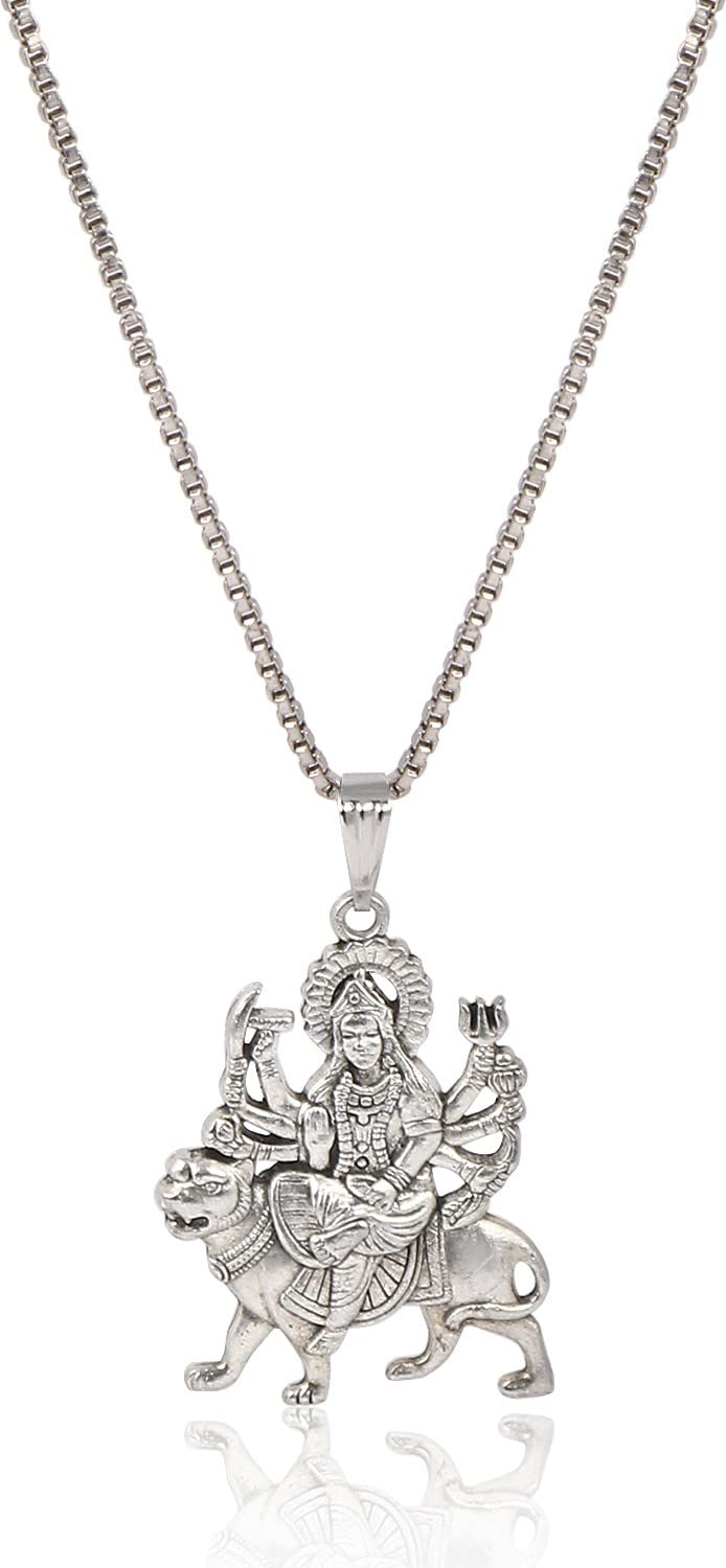 czardonic Sherawali Maa Silver Religious Stainless Steel Pendant Neckpiece Stylish & Fancy Necklace for All Men & Women-picture-24