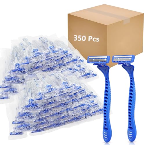 (350 Pack) Kheoxusa 3 Blade Disposable Razor,Three Blade Disposable Razor,Triple Blade Disposable Razor,Disposable Razor Individually Wrapped,Disposable Razors for Airbnb,Travel,Hotel,Tattoo-Grey Blue