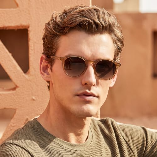 Image of CARFIA Vintage Round Polarized Sunglasses for Men Handcrafted Acetate Frame