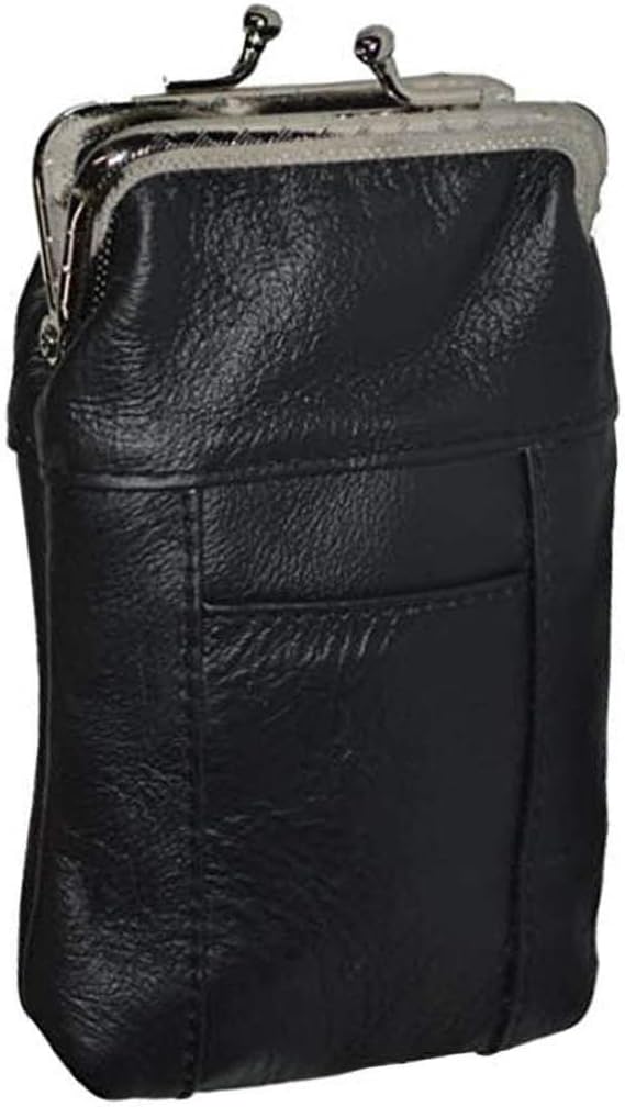 Cigarette Case Holder w Lighter Women Leather Cigarettes 100s Pack Purse Pouch Coin Ciggerate Wallet Framed Cases (5.5 * 4 * 2.5 ", Black Kiss Lock)