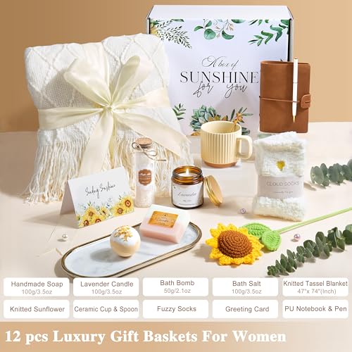 Gifts for Women, Best Friend Birthday Gifts, Get Well Soon Self Care Package Box, Sending Sunshine Sunflower Basket, Thinking of You Inspirational Gifts for Mom Her Sister Wife - Image 3