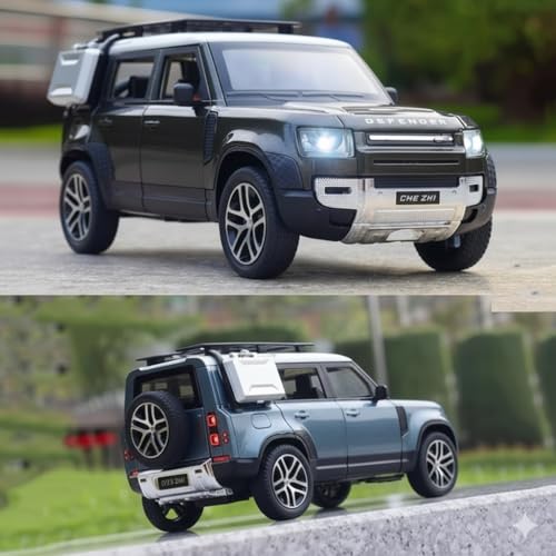 Image of 1:32 Scale Defender Toy Car Die-Cast SUV Toy Car - Pull Back Alloy Model with Lights, Sounds & Opening Doors - Metal Off-Road Vehicle for Boys, Kids, Collectors (Blue)