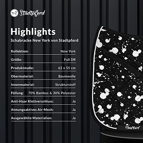 Foto von Premium Schabracke New York ✓ Air-Mesh Technologie ✓ Füllung 70% Bambus & 30% Polyester ✓ Anti-Haar Klettverschluss • Schabracke Dressur - Schabracke Pferd - Schabracke Set - Schabracke schwarz