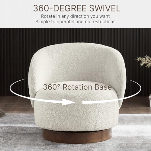 Image of KISLOT Swivel Accent Chair Round Barrel Armchair Upholstered Performance Fabric for Living Room Bedroom Waitingroom,2 Box,Cream