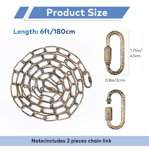 Image of garini 6 Feet Aged Gold Light Fixture Chain, Adjustable Metal Pendant Chandelier Chain Extension with Detachable Link, Maximum Load is 66 Pounds