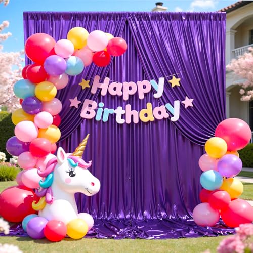 Image of 20x10 ft Wrinkle Free Purple Sequin Backdrop Curtain for Parties,Thick Not Fall-Off Glitter Backdrop Drapes,4 Panels 5x10ft Shimmer Photo Back Drop Cloth for Wedding Birthday Photography Background