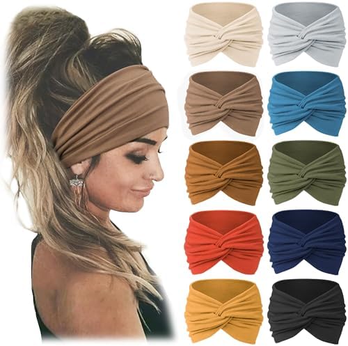 Jesries 10 PCS Women Headbands African Wide Hair Wrap Extra Turban Head Bands for Lady Large Sport Workout Stretch Non-slip Big Hair Bands