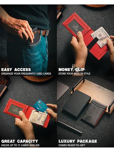 Slim Wallet for Men Gifts 12 Card Slots ID Window With Money Clip Minimalist RFID Front Pocket Bifold Leather2
