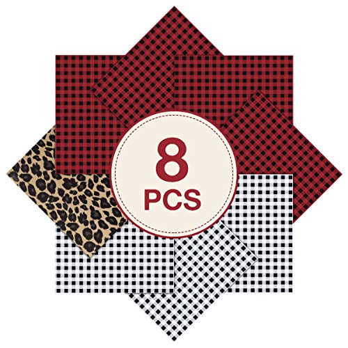 Buffalo Plaid HTV Heat Transfer Vinyl: 8 Pack 12" x 12" Buffalo Plaid Vinyl for Clothes, Buffalo Plaid Iron on Vinyl for Cricut(Red and Black, Black and White, Leopard Gold)