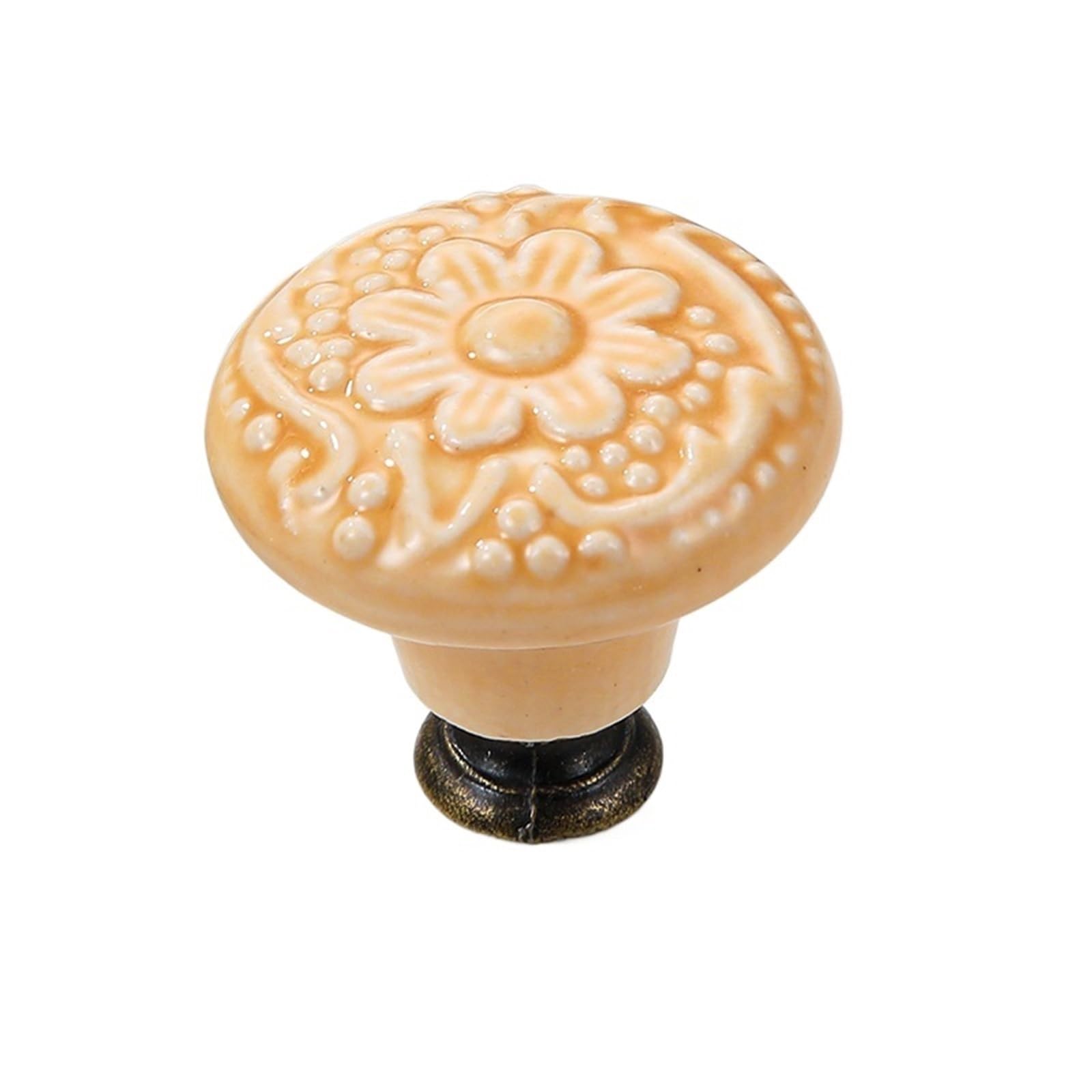 YILWPV 2pcs Retro Pattern Ceramic Drawer Knob Furniture Handle Door Cabinet Polished for Cupboard Hardware Handle Sets(Yellow)