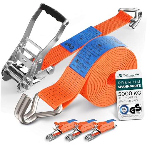 Schwerlast 5000kg Ratschengurte 6m - TÜV/GS & DIN Geprüft - Spanngurte mit Ratsche und Haken - QR Label Anleitung - Sicher & Robust [2er Set]