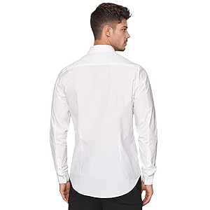 XPIZH Mens Dress Shirts Long Sleeve Collared Stretch Solid Formal Wedding Dating Business Casual Button Down Shirt Pocket